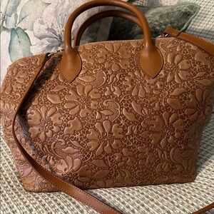 Persaman New York Tan Embossed Floral Bag